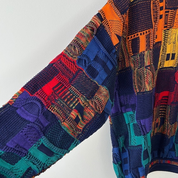 Tundra Canada Coogi Style Colorful Patchwork 3D Knit Cotton Sweater - Picture 7 of 16